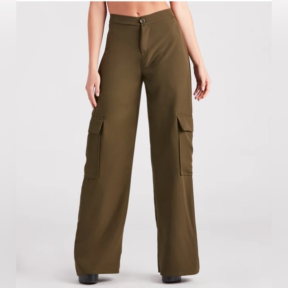 Windsor Olive Keep It Cool Wide-Leg Cargo Trouser Pants XS NEW! - Picture 2 of 9